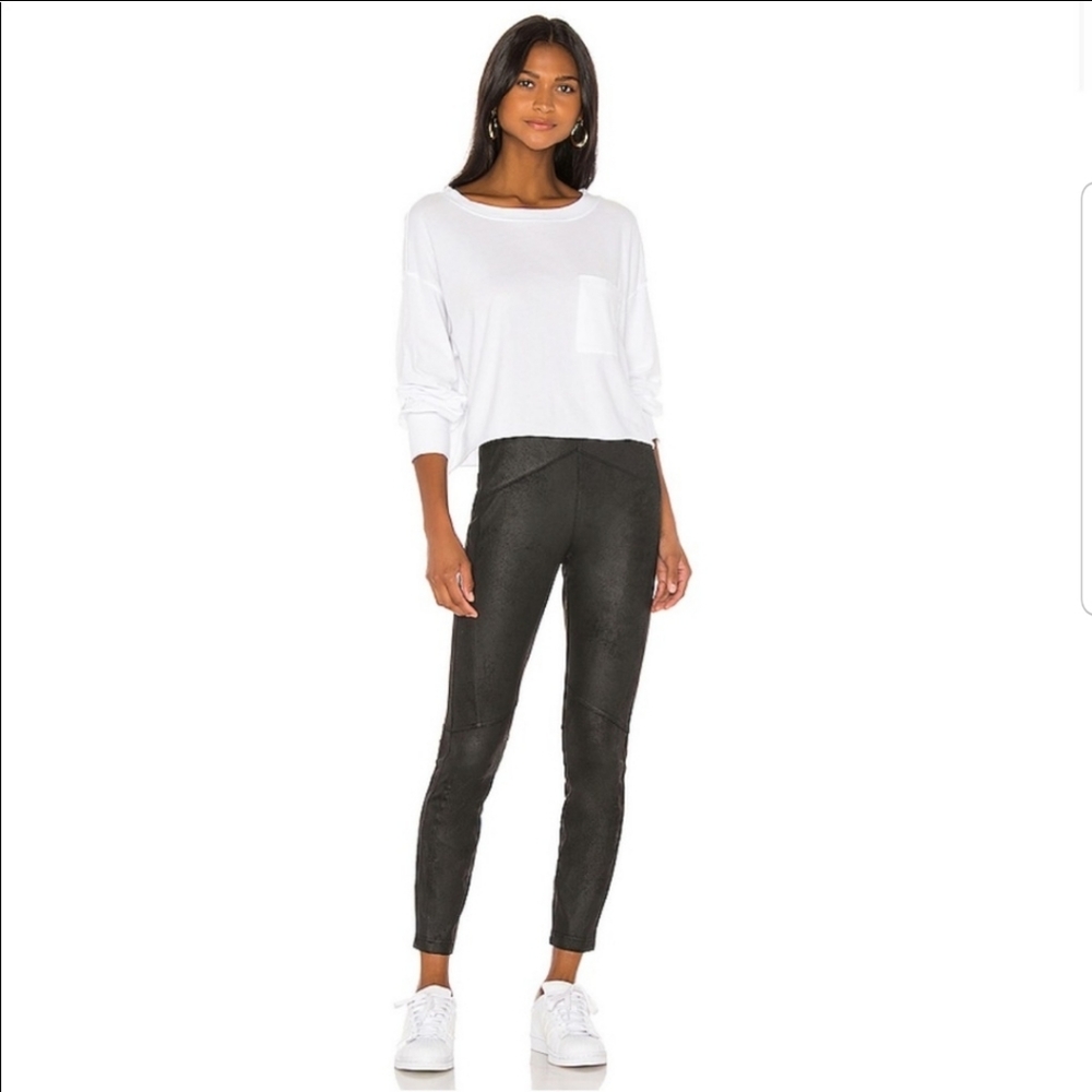 FREE PEOPLE black faux suede elastic waist pants